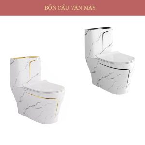Bồn cầu 1 khối màu trắng vân mây viền đen hoặc vàng sang trọng, mã TH11