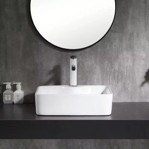 Chậu lavabo đặt bàn màu trắng kiểu vuông phong cách hiện đại