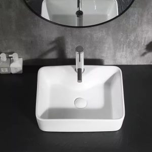 Chậu lavabo đặt bàn màu trắng kiểu vuông phong cách hiện đại