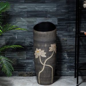 Lavabo sân vườn kiểu trụ đứng họa tiết hoa sen