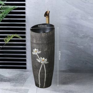 Lavabo sân vườn kiểu trụ đứng họa tiết hoa sen