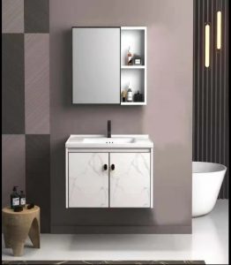 Bộ tủ lavabo treo tường đen vân mây kích thước 60x47cm giúp nhà tắm gọn gàn ngăn nắp làm từ khung nhôm chắc chắn Bộ tủ lavabo nhôm màu trắng vân mây