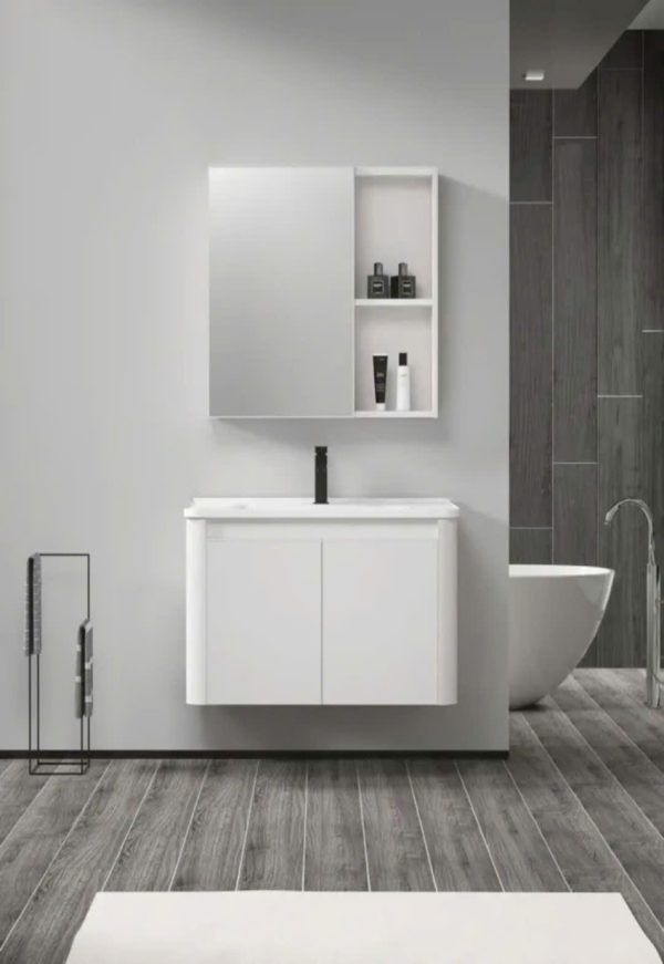 Bộ tủ lavabo treo tường màu trắng TN10T bằng nhựa PVC