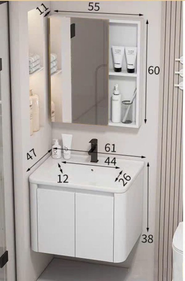 Bộ tủ lavabo treo tường màu trắng TN10T bằng nhựa PVC