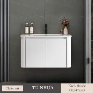 Bộ tủ lavabo treo tường màu trắng TN10T bằng nhựa PVC