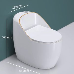 Bồn cầu trứng màu trắng viền vàng