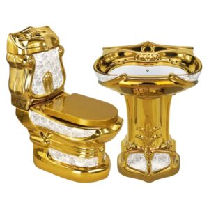 Bồn cầu 2 khối mạ vàng phong cách hoàng gia KD9999 combo bồn cầu lavabo mạ vàng sang trọng