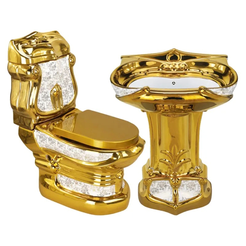 combo bon cau va lavabo ma vang phong cach sang trong combo bồn cầu lavabo mạ vàng sang trọng