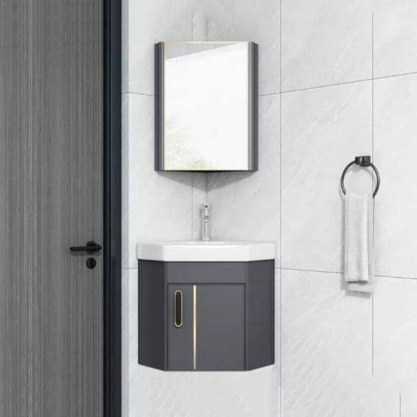 Bo tu lavabo treo goc tuong mini bang nhom tiet kiem khong gian Bộ tủ lavabo treo góc tường màu xám hiện đại