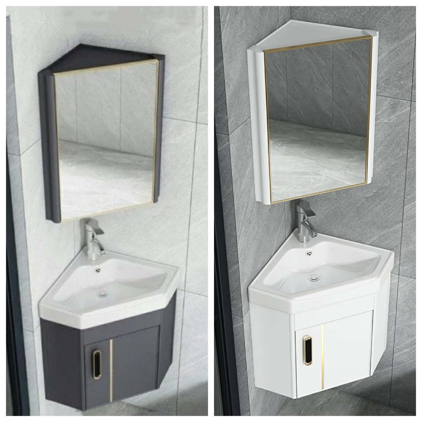 Bo tu lavabo treo tuong khung nhom chac chan phu hop khong gian nha tam nho gon Bộ tủ lavabo treo góc tường bằng nhôm