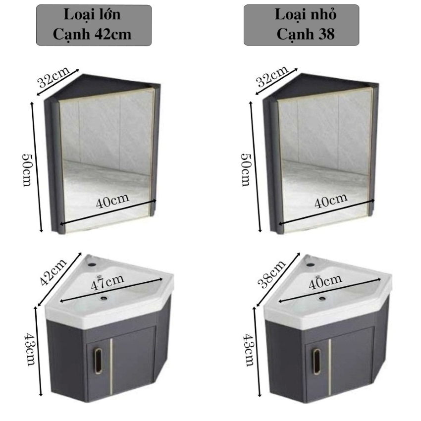 Bo tu lavabo treo goc tuong bang nhom chac chan Kích thước bộ tủ treo góc tường bằng nhôm