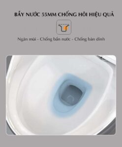 Bồn cầu tứng trắng bề mặt dập nổi bẫy nước chống hôi
