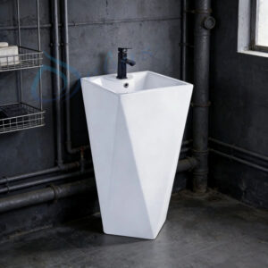 Lavabo trụ đứng màu trắng kiểu kim cương