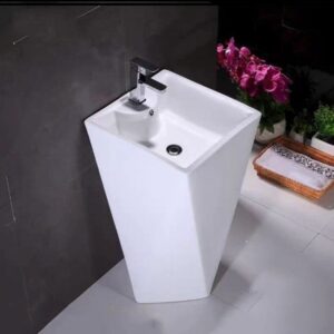 Lavabo trụ đứng màu trắng kiểu kim cương sang trọng