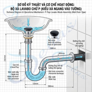 Sơ đồ kỹ thuật và cơ chế hoạt động của bộ xả lavabo