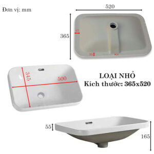 Chậu lavabo bán âm màu trắng hình chữ nhật mã LA3241 Kích thước lavabo bán âm loại nhỏ