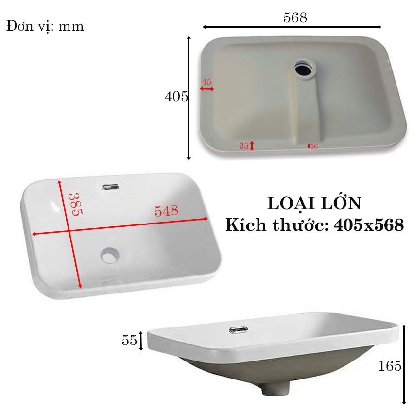 Lavabo ban am LA3241 Kích thước lavabo bán âm loại lớn