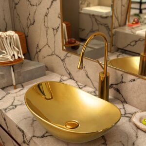 Lavabo mạ vàng hình thuyền
