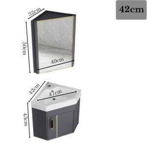 Bộ tủ lavabo treo góc tường nhỏ gọn làm bằng nhôm với khung chắc chắn tiết kiệm tối đa diện tích nhà tắm model T11NG Bộ tủ lavabo treo góc tường màu xám loại lớn
