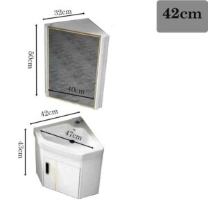 Bộ tủ lavabo treo góc tường nhỏ gọn làm bằng nhôm với khung chắc chắn tiết kiệm tối đa diện tích nhà tắm model T11NG Bộ tủ lavabo treo góc tường màu trắng loại lớn