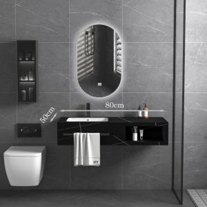 Bộ tủ lavabo treo tường bằng đá màu đen