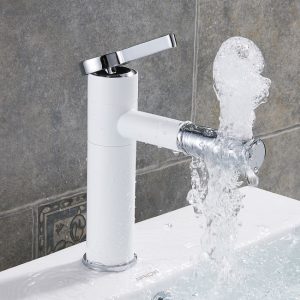 Lavabo bán âm trắng hình bầu dục LA4060 Vòi lavabo nóng lnahj màu trắng mỏ bạc cao 2 tấc