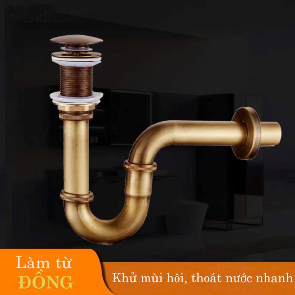 Bộ xả lavabo màu đồng cổ ngăn mùi hiệu quả