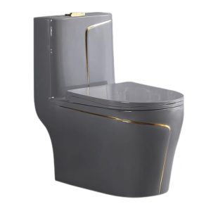 Tạm Biệt Bồn Cầu Nghẹt: 3 Mẹo Xử Lý Khẩn Cấp & 4 Tiêu Chí Chọn Mua Bồn Cầu Mới Bồn cầu 1 khối màu xám viền vàng