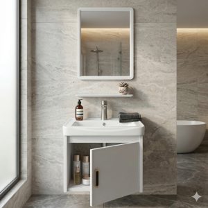 Bộ tủ lavabo treo tường màu trắng nhỏ gọn