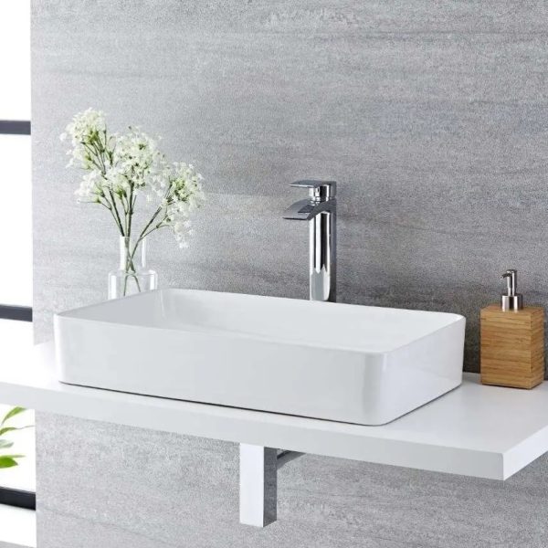 Chậu lavabo đặt bàn màu trắng hình chữ nhật