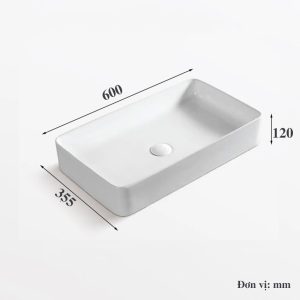 Chậu lavabo đặt bàn màu trắng hình chữ nhật