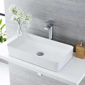 Chậu lavabo đặt bàn màu trắng hình chữ nhật