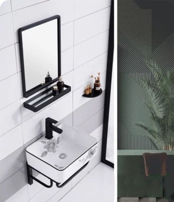 Bộ lavabo treo tường họa tiết bông hoa xinh đẹp