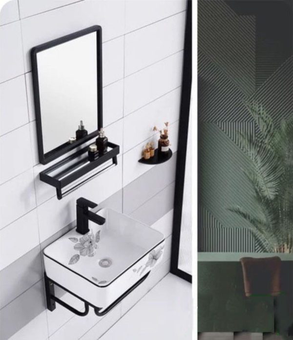 Bộ lavabo treo tường họa tiết bông hoa xinh đẹp