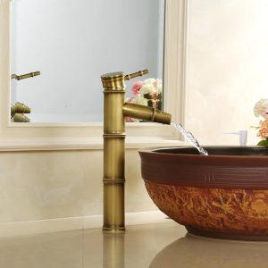 Vòi lavabo thân trúc màu đồng cổ chức năng nóng lạnh