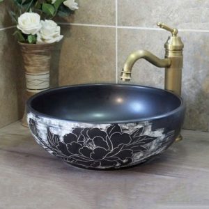 Chậu lavabo nghệ thuật làm bằng gốm sứ màu đen