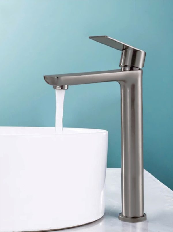 Vòi lavabo lạnh cao 30cm làm bằng thép không gỉ màu trắng mờ