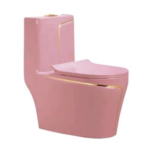 Tạm Biệt Bồn Cầu Nghẹt: 3 Mẹo Xử Lý Khẩn Cấp & 4 Tiêu Chí Chọn Mua Bồn Cầu Mới Bồn cầu 1 khối màu hồng viền vàng