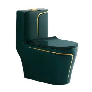 Tạm Biệt Bồn Cầu Nghẹt: 3 Mẹo Xử Lý Khẩn Cấp & 4 Tiêu Chí Chọn Mua Bồn Cầu Mới Bồn cầu 1 khối màu xanh rêu viền vàng