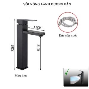 Vòi lavabo nóng lạnh màu đen kiểu vuông dành cho chậu dương bàn