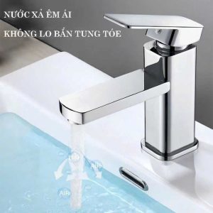 Vòi lavabo nóng lạnh màu trắng bóng kiểu vuông dành cho chậu âm bàn