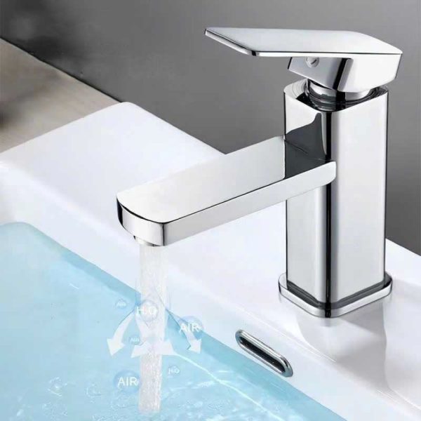 Vòi lavabo nóng lạnh màu trắng bóng kiểu vuông dành cho chậu âm bàn