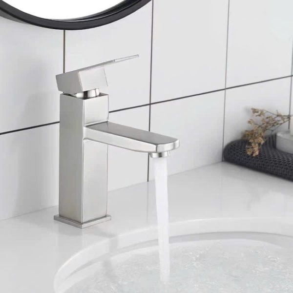 Vòi lavabo nóng lạnh màu trắng mờ kiểu vuông dành cho chậu âm bàn