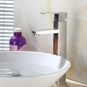 Vòi lavabo nóng lạnh màu trắng mờ kiểu vuông dành cho chậu dương bàn