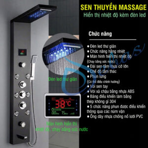 Sen thuyền massage hiển thị nhiệt độ có đèn led làm bằng thép không gỉ cao cấp mã S112F Chức năng sen thuyền massage hiển thị nhiệt độ