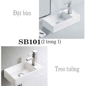 Lavabo treo tường nhỏ gọn màu trắng vuông vức