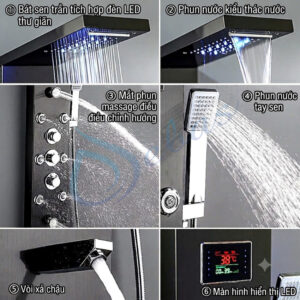 Sen thuyền massage hiển thị nhiệt độ có đèn led làm bằng thép không gỉ cao cấp mã S112F Sen thuyền massage với 5 chế độ
