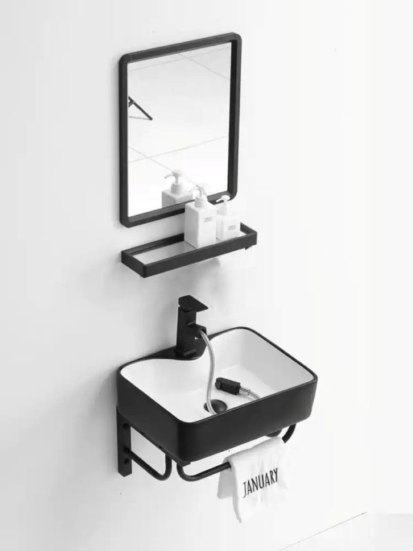 Bộ lavabo treo tường đen lòng trắng