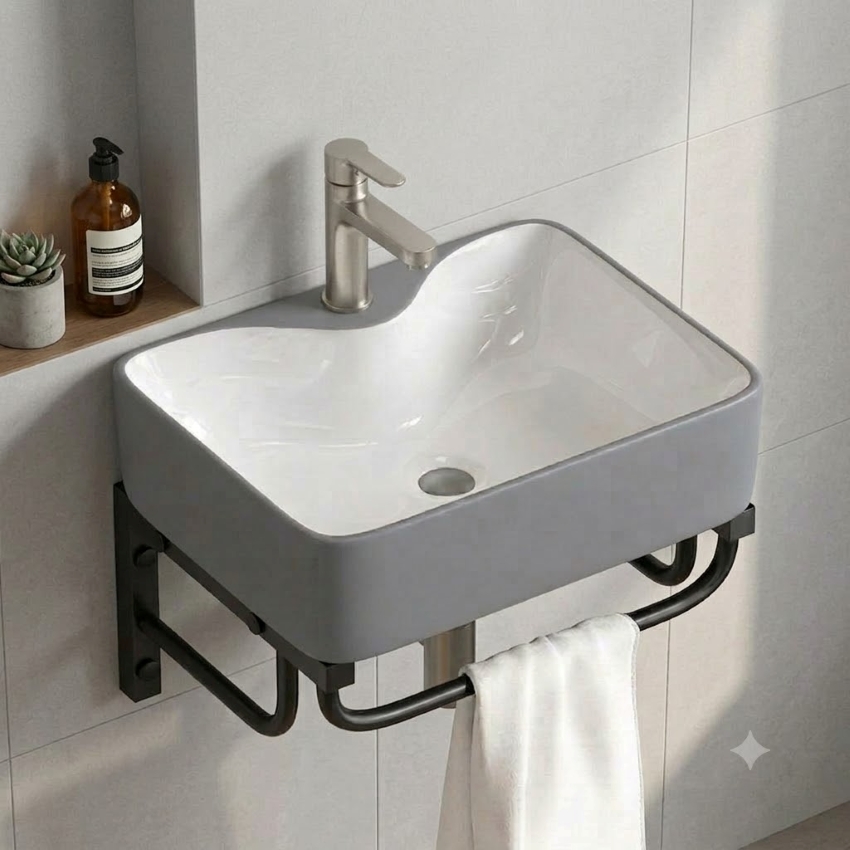 Lavabo treo tuong mau xam long trang tinh te Lavabo treo tường màu xám lòng trắng