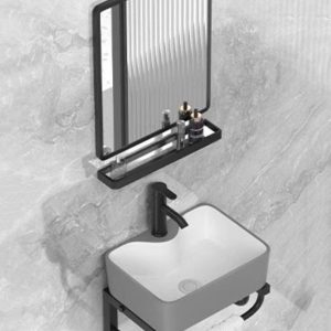 Bộ lavabo treo tường kiểu vuông màu xám lòng trắng